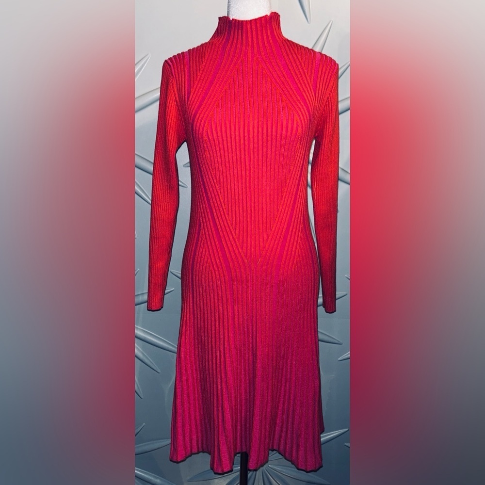 NWOT French Connection SZ S orange/pink ribbed knit sweater dress/bust 28”-38”